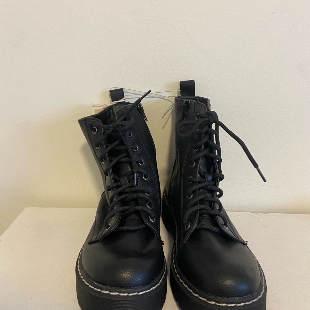 Women's Sincerely Jules Harley Black Combat Boots Zipper And Laces Size 7.5 NWT